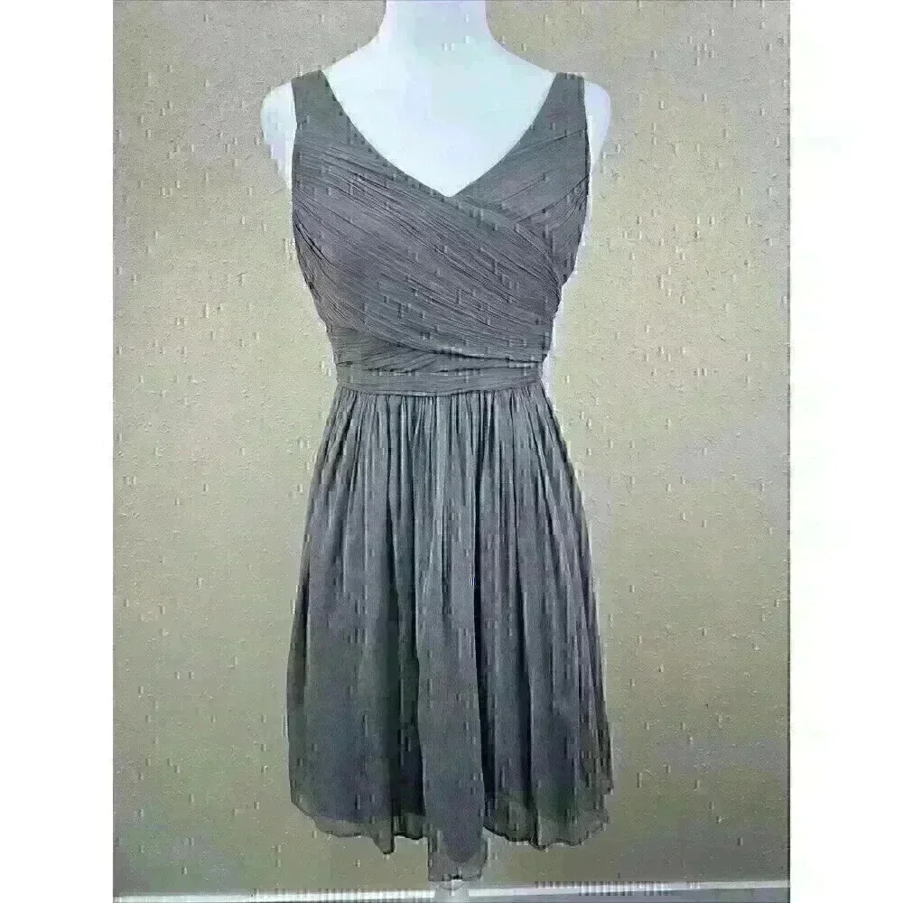 🔥J CREW Women's  Gray  Silk Chiffon Cocktail/Party Dress Size 2